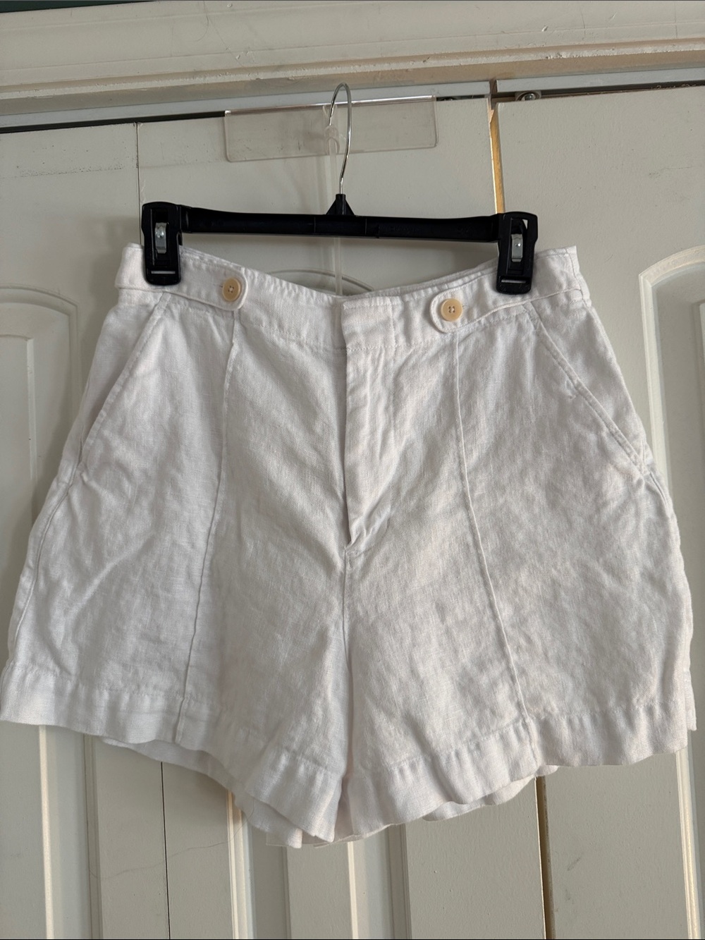 Madewell White High-Waist Linen Shorts